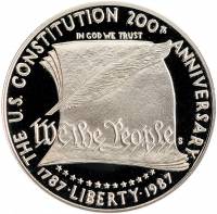 (1987s) Монета США 1987 год 1 долларов   200 лет Конституции США Серебро Ag 900  PROOF