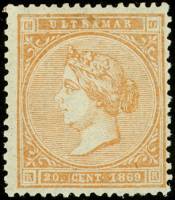 (№32) Марка Куба 1869 год "Королева Изабелла II", Негашеная
