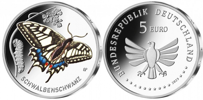 (2023) Монета Германия 2023 год 5 евро &quot;Бабочка-махаон&quot; Медь-Никель  UNC