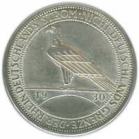 (1930d) Монета Германия Веймарская республика 1930 год 3 марки   Освобождение Рейнланда  XF
