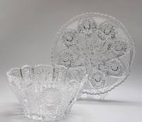 Блюдо круглое и Салатник большой хрусталь СССР винтаж 2 предмета новогодняя сервировка 