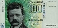 (1986 Litt A) Банкнота Финляндия 1986 год 100 марок "Ян Сибелиус" Sorsa - Heinonen  UNC