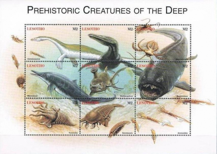 (№1998-1348) Лист марок Лесото 1998 год &quot;Доисторические Животные Мино 134856&quot;, Гашеный