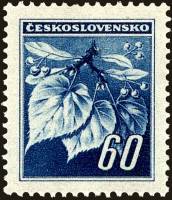 (1945-021) Марка Чехословакия "Липовая ветка (Синяя)"    Липовая ветка. Пражское издание (Стандартны