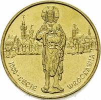 (035) Монета Польша 2000 год 2 злотых "Вроцлав (Бреслау) 1000 лет"  Латунь  UNC