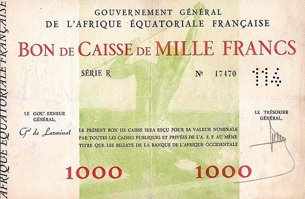 (№1940P-4) Банкнота Экваториальная Африка 1940 год &quot;1,000 Francs&quot;