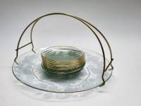 Сервиз для десертов варенья Лакомка СССР 1980-е Блюдо и 8 розеток стекло металл растительный узор 