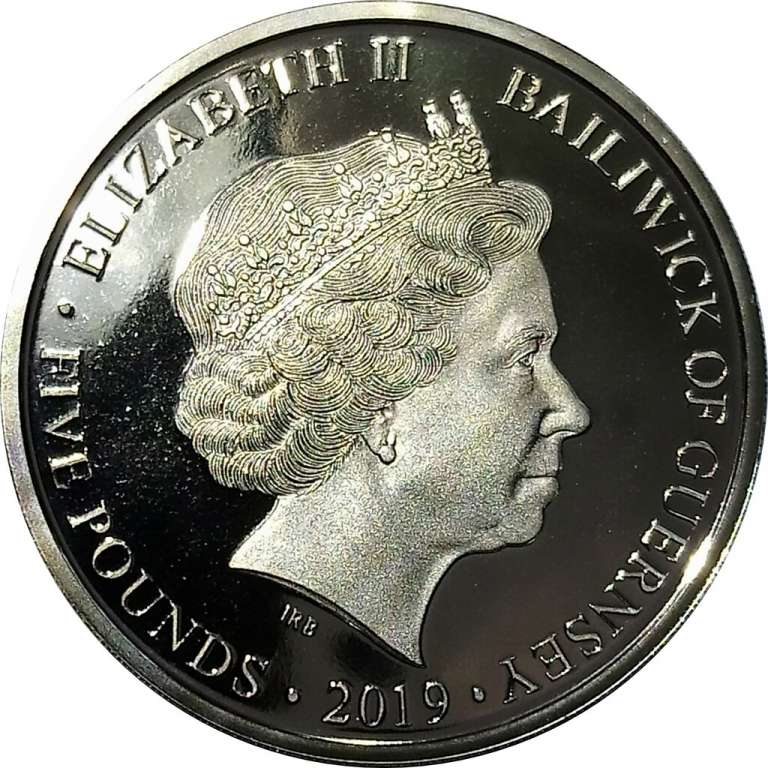 (2019) Монета Остров Гернси 2019 год 5 фунтов &quot;Высадка в Нормандии&quot;  Медно-никель, покрытый серебром