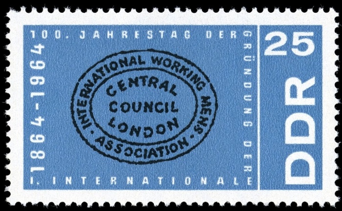 (1964-055) Марка Германия (ГДР) "Печать"  голубая  Международная организация труда II O