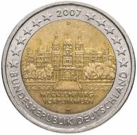 (002) Монета Германия (ФРГ) 2007 год 2 евро "Мекленбург" Двор D Биметалл  VF