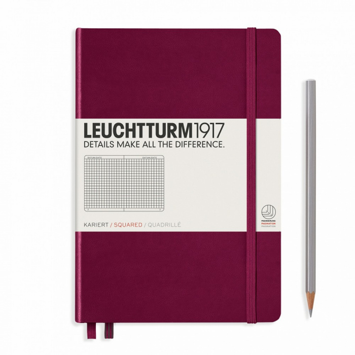 Книга для записей Medium A5 на 249 страниц в клетку, PORT RED. Leuchtturm1917, #359694