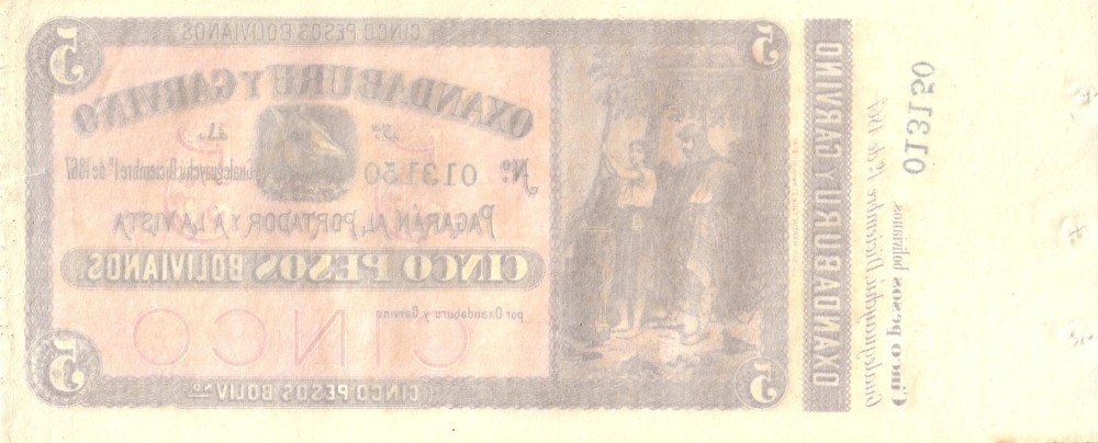 (№1867P-S1776b) Банкнота Аргентина 1867 год &quot;5 Reales Bolivanos&quot;