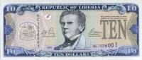 Банкнота Либерия 2003 год 10 долларов Джозеф Дженкинс Робертс   UNC