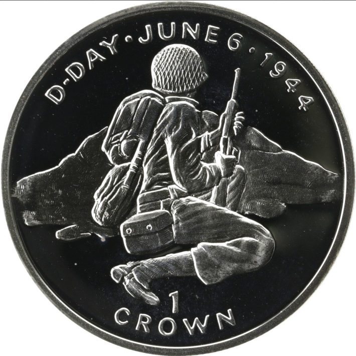 (1994) Монета Остров Мэн 1994 год 1 крона &quot;Высадка в Нормандии. Солдат&quot; Медь-Никель  Буклет с маркой