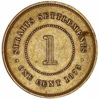 () Монета Стрейтс Сетлментс («Поселения у пролива»)  1872 год 1  ""   Медь  UNC