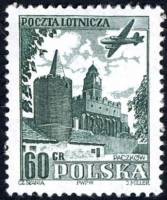 (1954-022) Марка Польша "Замок в Пачкуве"   Самолет над памятниками архитектуры II O
