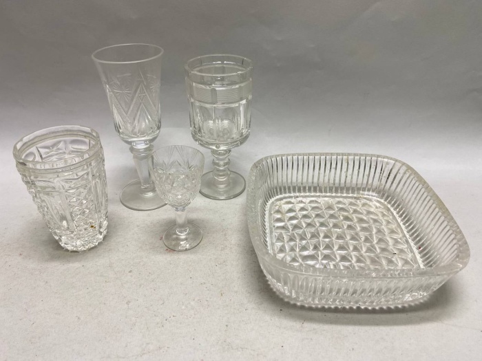 Салатник фруктовница, стакан, рюмка и 2 бокала хрусталь