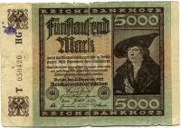 (1922) Банкнота Германия 1922 год 5 000 марок "Вод знак Звёзды" 4-й выпуск  F