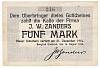 (1914) Сертификат Германия 1914 год 5 марок "Фирма Зандерс, город Бергиш-Гладбах"   VF