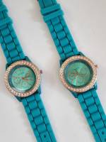 Часы наручные женские 2 шт Geneva (цвет зеленый золотой, стразы)