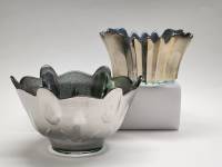 Салатник и конфетница праздничные стекло перламутр СССР винтаж 2 предмета