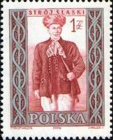 (1959-056) Марка Польша "Силезия (Мужской)" Перф греб 11¾:12¼   Национальная одежда II Θ