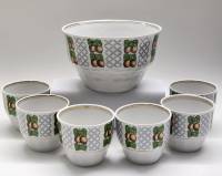 Посуда для ягодного супа пунша компота Пиала и 6 стаканов Рига RPR СССР Крыжовник фарфор 1970-е