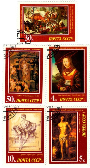 1987-041-45 Серия Набор марок 5 шт СССР 4 5 10 30 50 коп  Европейская живопись XV-XVII вв III &Theta;