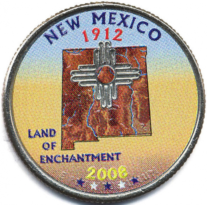 (047d) Монета США 2008 год 25 центов &quot;Нью-Мексико&quot;  Вариант №1 Медь-Никель  COLOR. Цветная