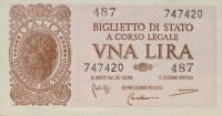 Банкнота Италия 23.11.1944 год 1     UNC
