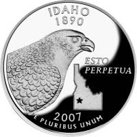 (043s, Ag) Монета США 2007 год 25 центов "Айдахо"  Серебро Ag 900  PROOF