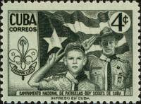 (№441) Марка Куба 1954 год "Кубинский флаг и разведчики Салютование", Гашеная