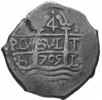 (№1701km33) Монета Перу 1701 год 4 Reales