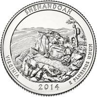 (022s) Монета США 2014 год 25 центов "Шенандоа"  Медь-Никель  UNC