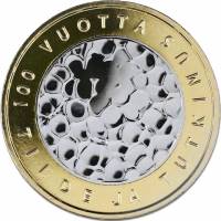 (005) Монета Финляндия 2008 год 5 евро "100 лет финской науке" 1. Диаметр 35 мм. Биметалл  UNC