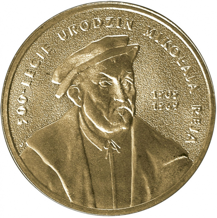 (090) Монета Польша 2005 год 2 злотых &quot;Миколай Рей&quot;  Латунь  UNC