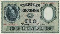 (,) Банкнота Швеция 1949 год 10 крон "Густав I Васа"   UNC