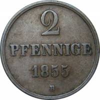 (№1852km217 (hannover)) Монета Германия (Германская Империя) 1852 год 2 Pfennig