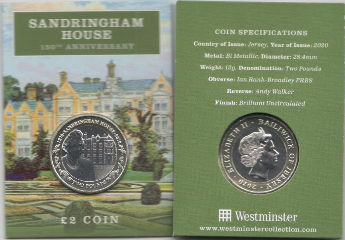 (2020) Монета Остров Джерси 2020 год 2 фунта &quot;Сандрингемский дворец&quot;  Биметалл  Буклет