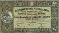 (№1936P-11h.2) Банкнота Швейцария 1936 год "5 Franken/Francs/Franchi" (Подписи: Schaller  Schnyder  