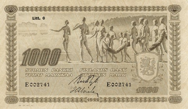 (,) Банкнота Финляндия 1922 год 1 000 марок    UNC