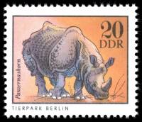 (1975-024) Марка Германия (ГДР) "Индийский носорог"    Животные зоопарка II Θ