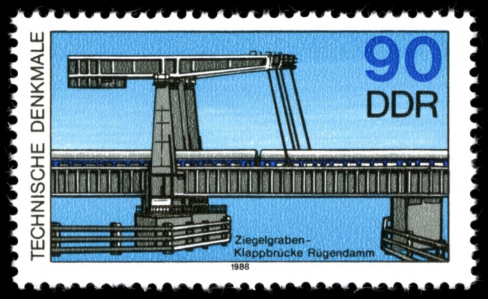 (1988-080) Марка Германия (ГДР) &quot;Разводной мост, Рюгендамм&quot;    Мосты II Θ