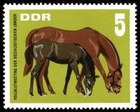 (1967-058) Марка Германия (ГДР) "Кобыла и жеребенок"    Лошади III Θ