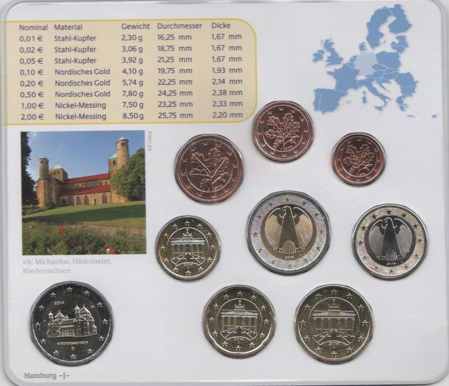 (2014j, 9 монет) Набор монет Германия (ФРГ) 2014 год &quot;Годовой набор&quot;   Буклет