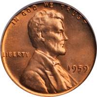 (1959) Монета США 1959 год 1 цент   150-летие Авраама Линкольна, Мемориал Линкольна Латунь  XF