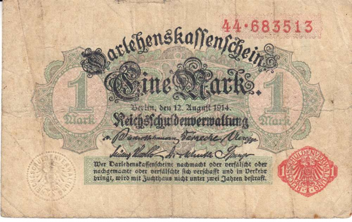 (1914) Ссудный чек Германия 1914 год 1 марка    F