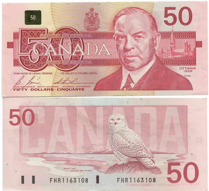 (1988) Банкнота Канада 1988 год 50 долларов &quot;Макензи Кинг&quot; Бонин-Тиссен  UNC