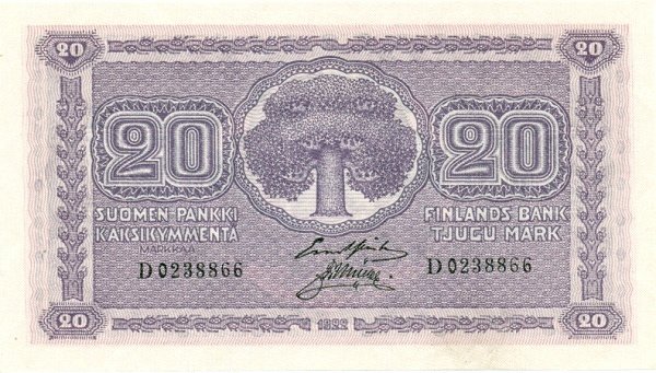 (1922) Банкнота Финляндия 1922 год 20 марок    UNC