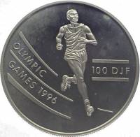 () Монета Джибути 1996 год 100  ""   Биметалл (Серебро - Ниобиум)  UNC